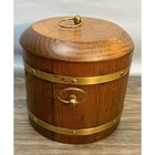 Vintage Ice Bucket Wood Brass Barrel Shape Barware Rustic Decor