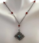 Vintage Sterling Silver Turquoise Red Bread Ornate Necklace Quality 11 Gr