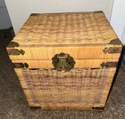 Vintage Wicker Brass Rattan Chinoiserie Style Trunk Chest  16    Cube Boho