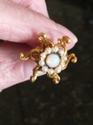 Victorian Antique Hatpin Opal   Seed Pearl Flower  Goldtone 7 