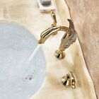 Gold Bathroom Sink Faucet Widespread 3-hole 2 Swan Handles Deck Mount Mixer Tap