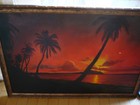 Style Of Florida Highwaymen Art Vintage Oil Sunset Luminous Palm Trees Landscape