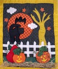 Halloween Fabric Quilted Wall Door Hanging Black Cat Pumpkin Patch Full Moon