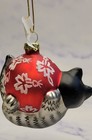 2005 Glass Kliban Silver Black Cat Hand Painted Red Christmas Tree Ornament