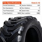 2-pack 18x8 50-10 Tractor Tires 8 Ply 18  Skid Steer Industrial Tires Deep Tread