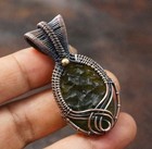 Green Moldavite Copper Wire Wrapped Pendant Handmade Unique Jewelry  pd-193