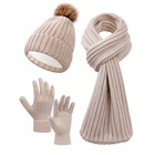 3pcs Beanie Hat Scarf Gloves Set Winter Warm Cozy Knit Outdoor Scarf For Women
