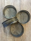 Set Of 4 Vintage Mid Century Coasters Silverplate On Brass Etched Glass