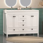White 47inch Bathroom Vanity Bathroom Storage Cabinet With Double Ceramic Sink