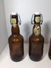 4 Vintage Grolsch Amber Glass Beer Bottles W  Ceramic Flip Top Swing Caps A219