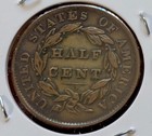 1835 Half Cent Almost Uncirculated Au Coin - So Nice  