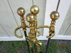 Vintage Virginia Metalcrafters Harvin Brass iron Fireplace Tool Set 3 Pc   Stand