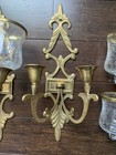 Vintage Wall Sconces Brass Set Of 2 Double Candle Holders Crackle Glass India
