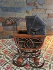 Vintage Antique Victorian Doll Stroller Buggy Carriage Wood Wicker Metal Decor 
