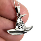 Witch Hat Pentacle Pendant Necklace 925 Silver 18  Chain Witchy Jewellery   Box