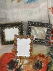 Vintage Gold Decorative Jewels Picture Frames Lot Of 3 Crystals Flowers Pearls