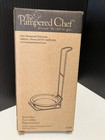 New Pampered Chef Spoon Rest  1678 Chrome Stand White Round Ceramic Dish Nib