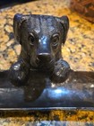 Vintage Bronze Dog Office Desk Dresser Valet Pen Mail Card Glasses Holder