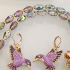 Kirks Folly Signed Purple Hummingbirds  Enamel Flowers  Necklace And Earrings