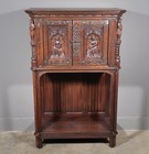 Antique French Gothic Revival Cabinet Highly Carved In Oak Wood W figures