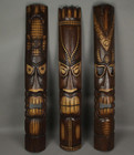 Set Of 3 Hand Carved Wood Tiki Masks Totem Tribal Wall Art Polynesian Sculptures