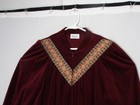 New Vtg Vanity Fair M Maxi Length Zip Embroidered Robe Shevelva Velour Maroon