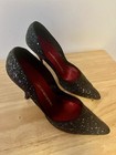 Elegant Vintage 1960s Mademoiselle Black Glitter Pointed Toe Heels  Women   s 7aa