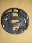 Japanese Iron Tsuba Signed Zogan Inlay Chrysanthemum Round Sword Guard Samurai