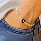 Sleek Chain Evil Eye Men s Bracelet In 18k Yellow Gold Over Size-8-10 adjustable