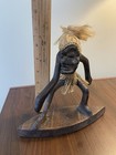 Vintage Hand Carved Wood   Jute Hawaii Tiki Tribesman Tribal Surfer Figurine