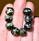 Antique Venetian Dark Green Italian Lampwork White Feather Beads  African Trade