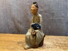 Antique Chinese Pottery Figurine Seated Woman Vintage Sculpture Asian Art