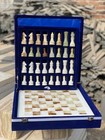 12-inch Handcrafted Marble Chess Set With Blue Velvet Gift Box  white And Green 