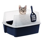 High Sided Open Top Cat Litter Box With Scoop  Navy