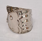 Vtg Modernist Silver Fish Cuff Bracelet Wide Sculptural Scale Textured Brass