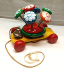 Vintage Kouvalias Greek Wooden Pull Toy Painted Rotating Flowers