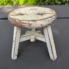 Antique Oak Milking Stool Circa 1900 Collectible Primitive Farm Tools White