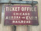Chicago Aurora   Elgin Railroad Hand Painted Porcelain Antique Ticket Sign