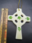 Irish Celtic Cross With Shamrocks Ornament Ceramic 3  X 2 1 4 