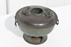 Early Antique Chinese Brass   Copper Hot Pot Cooking Pot W  Bat Shaped Handles