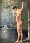 Large Antique 19th Century French Figurative Man Landscape Oil Painting Old 1800