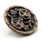 Scarce Antique Tinted Brass Picture Button   Love Birds Rings   Posies   7 8 