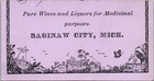 Saginaw City  Michigan Pure Wines   Liquors Medicinal Purposes Tradecard Turtle