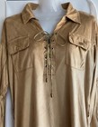 Grifflin Paris Faux Suede Style Western Dress W  Roll Up Sleeves And Beaded Belt