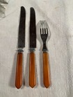 Vtg Bakelite Art Deco Flatware Silverware Set 3 Butterscotch Handles Fork-knives