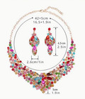 Jewelry Set-3pcs  Luxury Multicolor Crystal Gemstone Necklace And Earrings Set