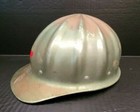 Old Hardhat vintage  Superlite Fibre Greenmetalhardhat 70 s Usa 8 Rivet Patina