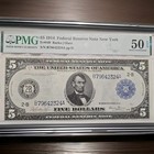 1914  5 Federal Reserve Note  New York  50 Pmg Certificate  About Uncirculated  