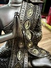 Tibetan Praying Buddha Bejeweled Silver Finish Crafted Sculpture Seated - Nice 