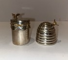 Thistle   Bee Sterling Silver Beehive Salt   Pepper Shakers Rare